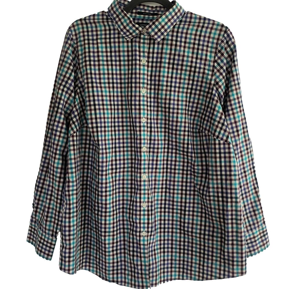 Lands' End Button-up Shirt Womens 18W Multicolor Checked No Iron Supima Cotton